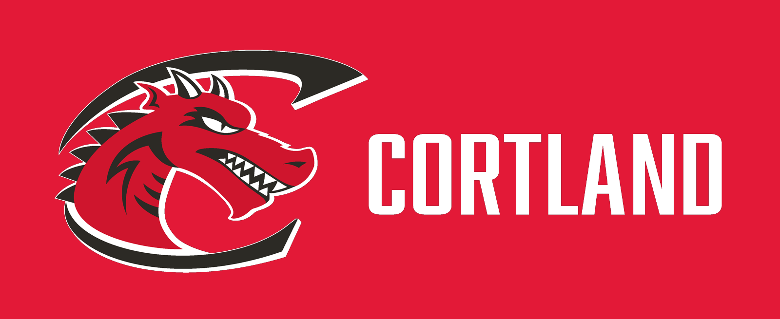 Two-color on a red background horizontal version of the secondary mark cortland lockup